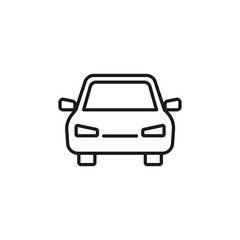 Black isolated outline icon of car on white background. Line Icon of automobile. Front view.
