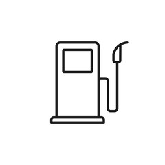 Black isolated outline icon of fuel pump on white background. Line Icon of fuel station.