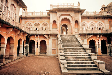 Historical architecture of Rajasthan. Ancient Rajasthani Carvings and arches on royal cenotaphs of Jaipur