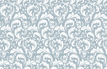 Flower pattern. Seamless white and blue ornament. Graphic vector background. Ornament for fabric, wallpaper, packaging