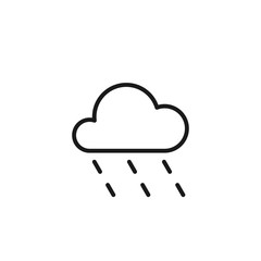 Black isolated outline icon of cloud with rain on white background. Line Icon of rainy cloud.