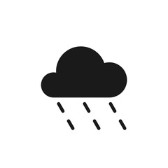 Black isolated icon of cloud with rain on white background. Silhouette of rainy cloud. Flat design.
