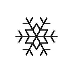 Black isolated outline icon of snowflake on white background. Line Icon of snowflake.