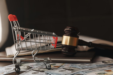Hammer hammer judge money dollar. financial concept, bribery, corruption. Business, court, law....