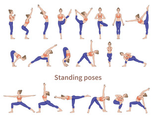 Fototapeta na wymiar Women silhouettes. Collection of yoga poses.