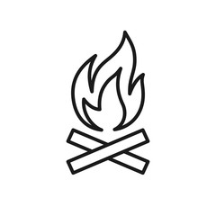 Black isolated outline icon of bonfire on white background. Line Icon of bonfire.