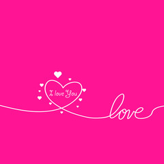 Outline Valentines day for Design, Website, Background, Banner. Heart Silhouette for greeting card or Premium flyer. Best gift. Valentines card with line heart and I Love You phrase. Vector