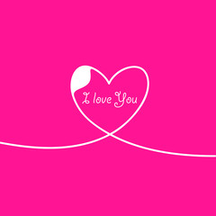 Outline Valentines day for Design, Website, Background, Banner. Heart Silhouette for greeting card or Premium flyer. Best gift. Valentines card with line heart and I Love You phrase. Vector