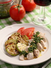 Chicken breast with Pesto sauce and vegetables