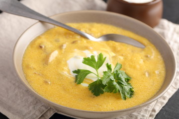 Pumpkin soup with mushrooms