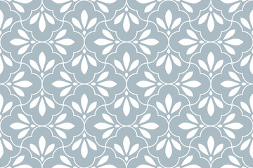 Flower geometric pattern. Seamless vector background. White and blue ornament. Ornament for fabric, wallpaper, packaging. Decorative print