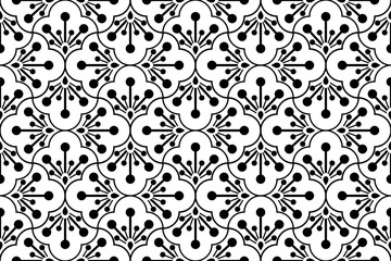 Flower geometric pattern. Seamless vector background. Black and white ornament. Ornament for fabric, wallpaper, packaging. Decorative print.