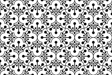 Flower geometric pattern. Seamless vector background. Black and white ornament. Ornament for fabric, wallpaper, packaging. Decorative print.