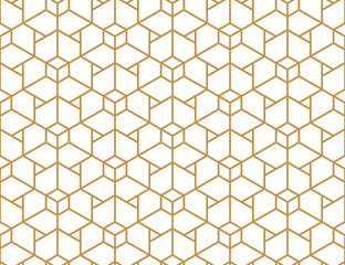 The geometric pattern with lines. Seamless vector background. White and gold texture. Graphic modern pattern. Simple lattice graphic design