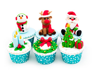 Christmas homemade cupcakes on white background
