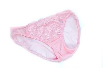 Pink cotton lacy panty on isolated white background.