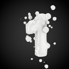 3d number 1. Milk font with drops isolated on black background