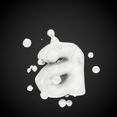 3d letter A lowercase. Milk font with drops isolated on black background