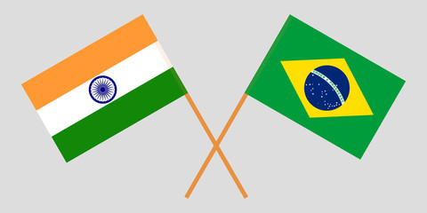 Brazil and India. The Brazilian and Indian flags. Official proportion. Correct colors. Vector