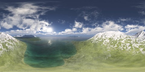 HDRI, environment map , Round panorama, spherical panorama, equidistant projection, panorama 360, islands in the ocean
