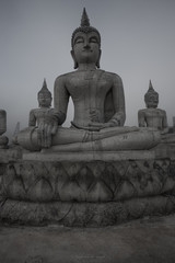 Statue of buddha in morning with fog and mist. Thailand.