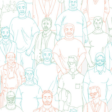 seamless crod of men vector pattern. Hand drawn