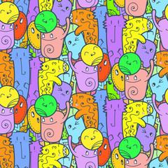 Fototapeta premium Funny doodle monsters seamless pattern for prints, designs and coloring books