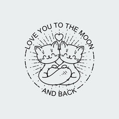 Cartoon hugging cats. Greetings and surprise vector illustration for prints