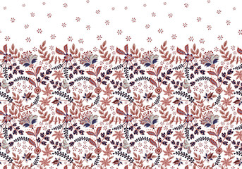 Seamless border with folk flowers. Vector hand draw background