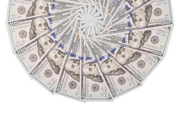Mandala kaleidoscope from money. Abstract money background raster pattern repeat mandala circle.