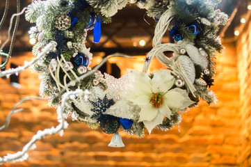 decoration wreath on the wall at christmas