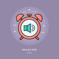 Deadline, alarm clock, flat design thin line banner, usage for e-mail newsletters, web banners, headers, blog posts, print and more. Vector illustration.