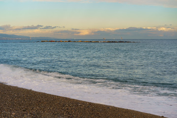 Barcelona beach in autum sunset. 