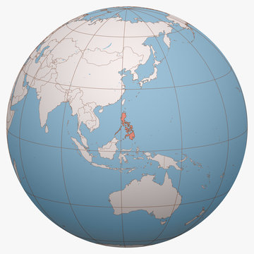 Location Of The Philippines In The Globe Philippines On The Globe. Earth Hemisphere Centered At The Location Of The  Republic Of The Philippines. Philippines Map. Stock Vector | Adobe Stock