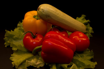 fresh vegetables, fresh fruits, tomatoes, salads, bell peppers, sweet peppers, set, vegetable group, fruit group
