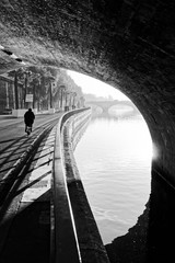 Cyclist and seine river quay in Paris - obrazy, fototapety, plakaty