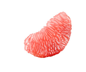 Purified slice of juicy red grapefruit on a white background