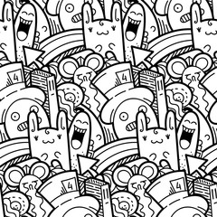 Funny doodle monsters seamless pattern for prints, designs and coloring books