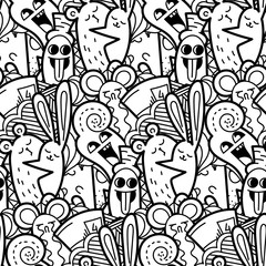 Funny doodle monsters seamless pattern for prints, designs and coloring books