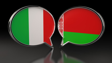 Italy and Belarus flags with Speech Bubbles. 3D illustration