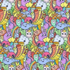 Funny doodle monsters seamless pattern for prints, designs and coloring books