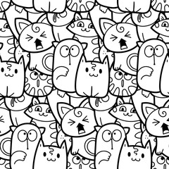 Funny doodle cats and kittens seamless pattern for prints, designs and coloring books