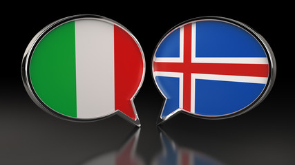 Italy and Iceland flags with Speech Bubbles. 3D illustration