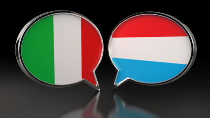 Italy and Luxembourg flags with Speech Bubbles. 3D illustration