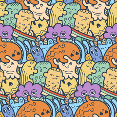Funny doodle monsters seamless pattern for prints, designs and coloring books