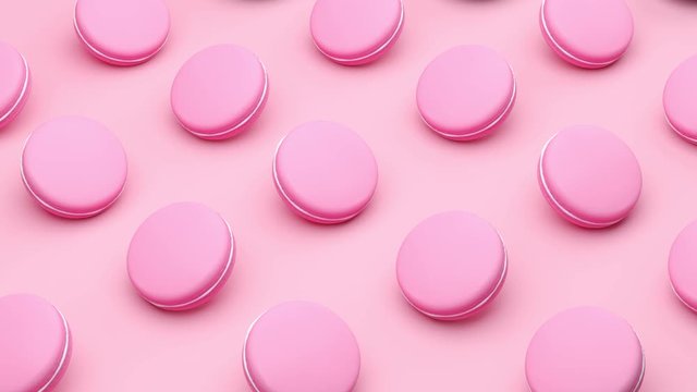 Pink cake macaron or macaroon on pink background. Seamless loop