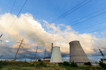 power plant on a background of blue sky