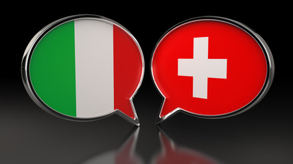 Italy and Switzerland flags with Speech Bubbles. 3D illustration