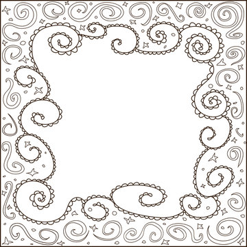 A hand drawn brown line frame in zentangle style. Coloring frame for creation.
