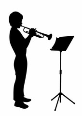 Shadow of a young trumpeter